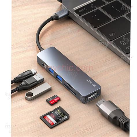 Adaptateur HUB 6En1 Multifonction USB C En Alliage Daluminium Avec