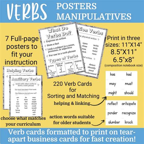 Just Verbs Posters And Manipulatives