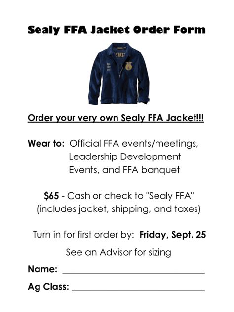 Fillable Online Sealy Ffa Jacket Order Form Cloudfront Net Fax Email