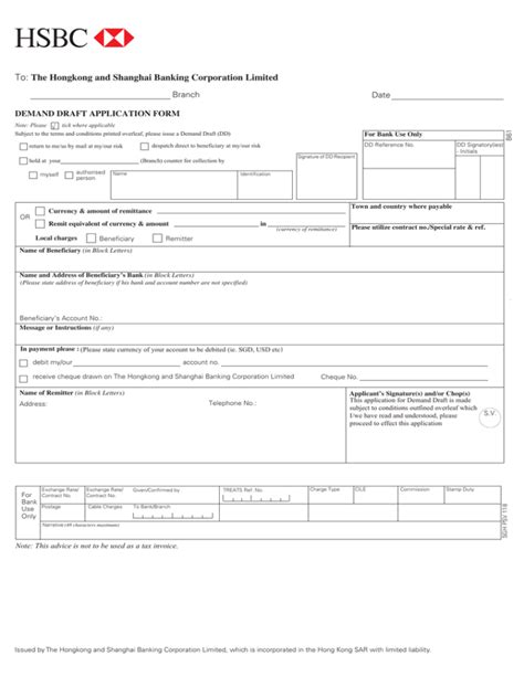 Demand Draft Application Form HSBC