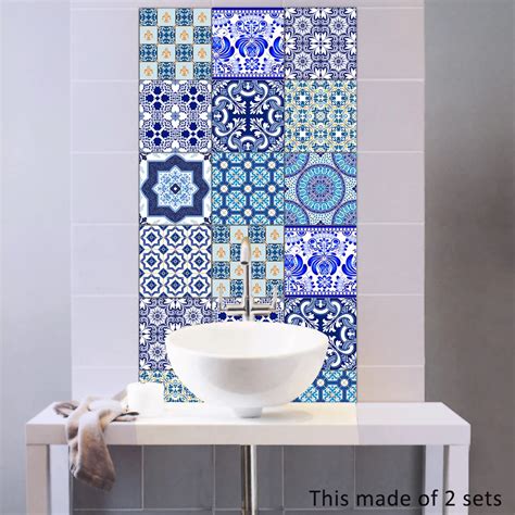 Bathroom Blue and white porcelain tile stickers decals home decoration ...