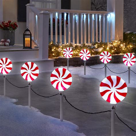 The Peppermint Candy Holiday Pathway Lights Hammacher Schlemmer