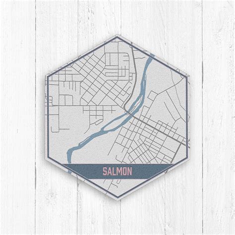 Salmon Idaho Street Map Salmon Idaho Hexagon Gray and Blue | Etsy