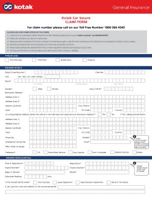 Kotak Car Secure Claim Form Jan Windshield Experts Fill And