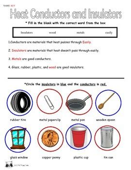 Thermal Conductors And Insulators Worksheet