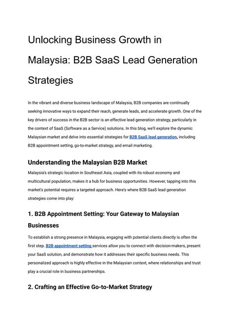 Unlocking Business Growth in Malaysia: B2B SaaS Lead Generation