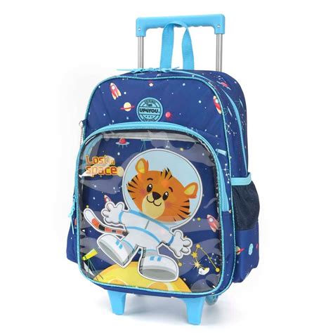 Mochila Infantil Rodinhas Petit Tigre Astronauta Com Kit Dinossauro