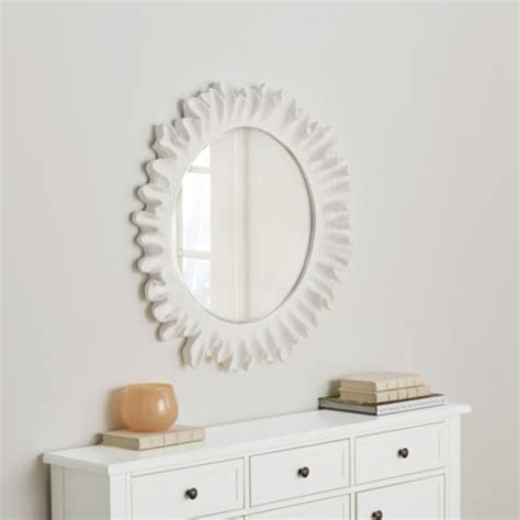 Atoll Round Mirror With Coral Inspired Ruffled Frame Antique White Finish