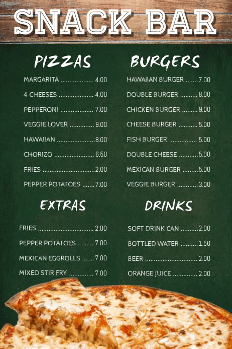 Snack Menu Template Free Printable