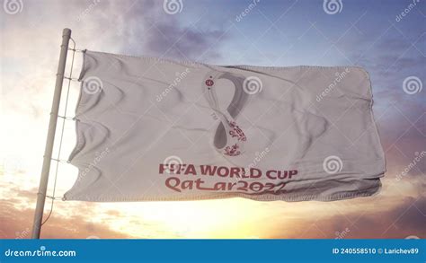 FIFA World Cup Qatar 2022 Flag Waving In The Wind Blue Sky Background