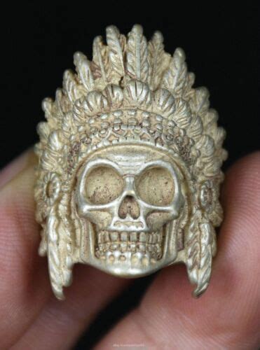 Cm Old China Miao Silver Feng Shui American Indian Skull Head Finger