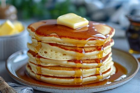 Premium Ai Image A Fluffy Stack Of Pancakes Drizzled With Maple Syrup