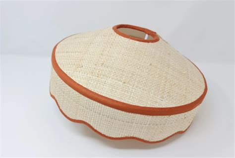 RAFFIA LAMPSHADE Carasol Shade With Scallop Belt Tapered Natural Trim