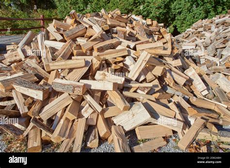 Piles Of Cordwood At Landscape Nursery Ready For Customer Sales Stock