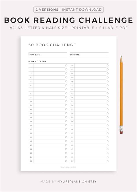 Book Reading Challenge Printable Template Book Reading Tracker Books