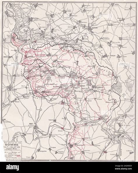 Vintage Map Of The Somme Battle Territory Gained By Allies And