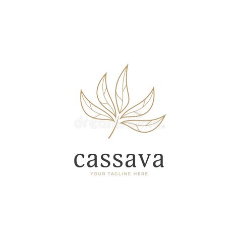 Elegant Gold Cassava Leaf Premium Logo With Outline Icon Stock Vector