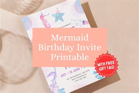 Mermaid Themed Birthday Invitation Printable With Free T Tag