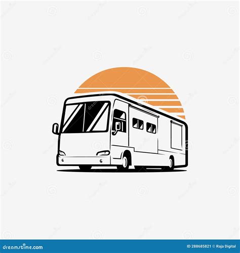 Rv Motorhome Campervan Caravan Vector Art Silhouette Monochrome