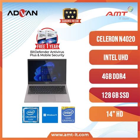 Jual Laptop ADVAN Soulmate Intel Celeron N4020 4GB 128GB SSD W11