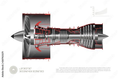 Jet engine of airplane. Industrial aerospase blueprint. 3d drawing of ...