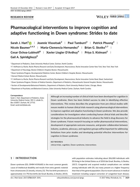 Pharmacological Interventions To Improve Cognition And Adaptive Functioning In Down Syndrome