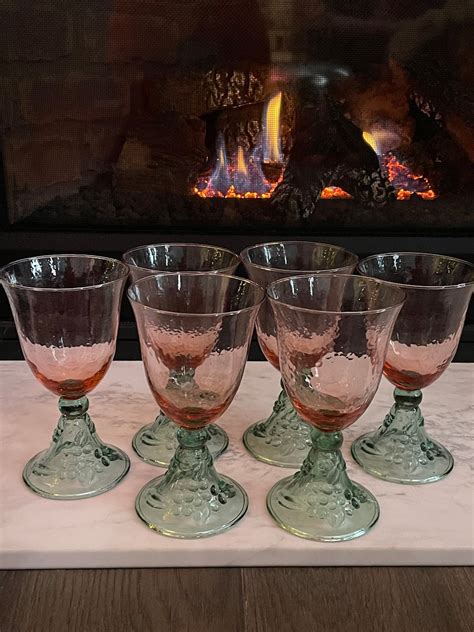 Vintage Pfaltzgraff Garden Party Watermelon Pink Green Goblets Set Of