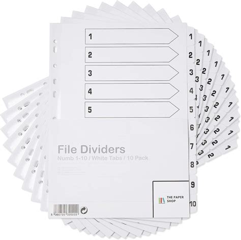 10 Pack A4 File Dividers 10 Part Numbered 1 10 White Tabs A4