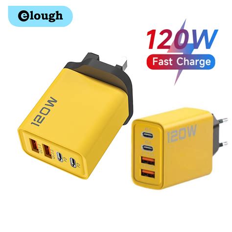 Elough 4 Ports 120W USB C PD Charger For Mobile Phone EU US UK Plug