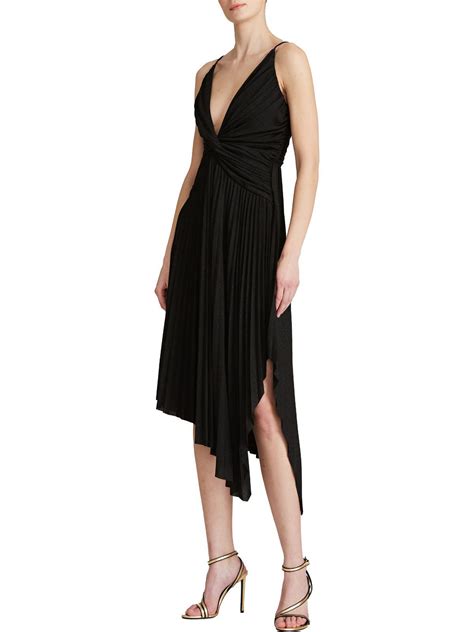 Buy Halston Twist Front Pleated Evening Dress Black At 80 Off