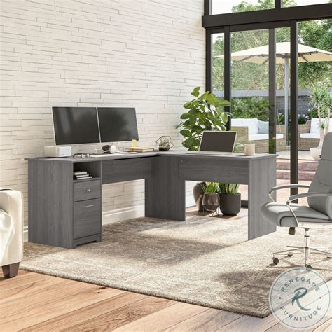 Cabot Modern Gray L Shaped Computer Home Office Set From Bush