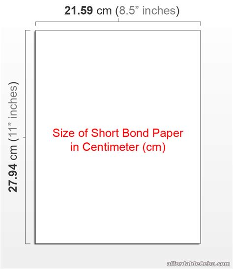 short bond paper size  cm  printable