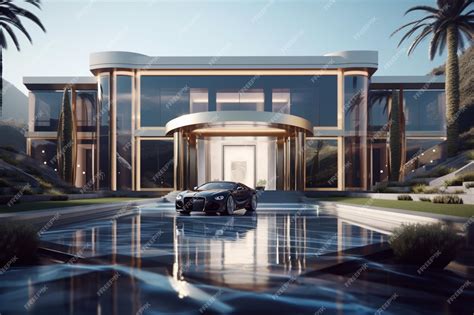 Premium AI Image | A luxury house with a car in front of it