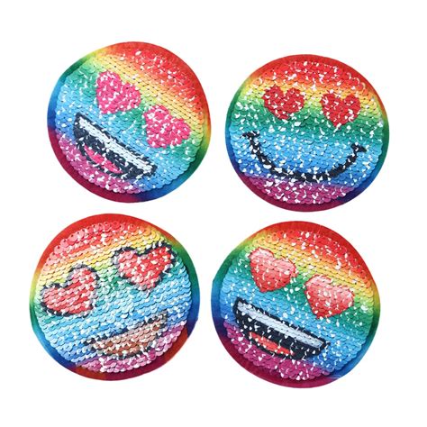 Pc Reversible Round Emoji Patch Sequins Sew On Patch For Clothes Diy