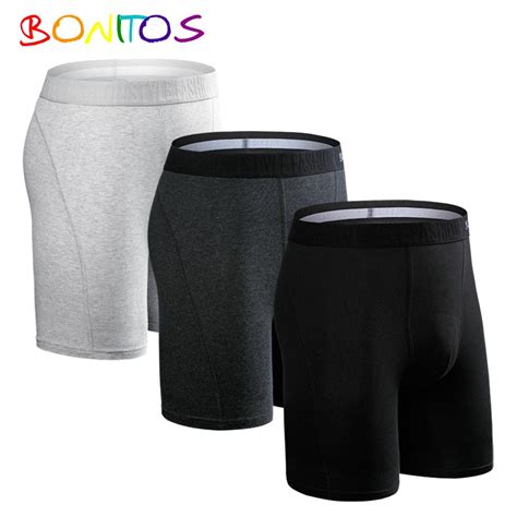 Купить BONITOS, 3 шт., длинные однотонные мужские трусы, хлопковые ...