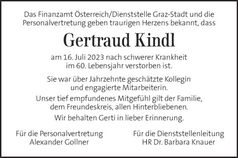 Traueranzeigen Von Gertraud Kindl Trauer Kleinezeitung At