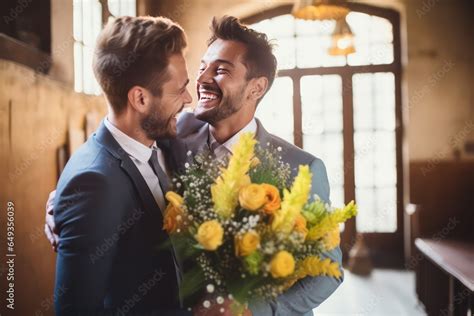 Homosexual Couple Celebrating Wedding Lbgt Couple At Wedding Ceremony