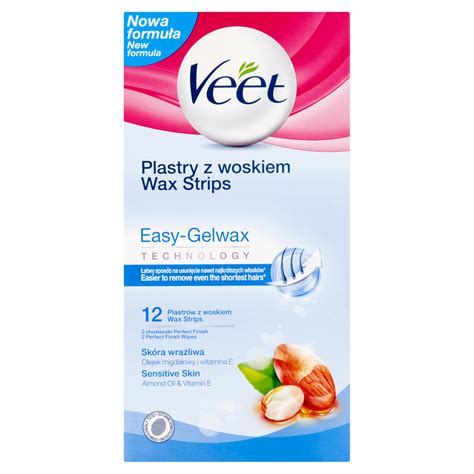 Veet plastry z woskiem do depilacji skóry wrażliwej 12szt Skóra