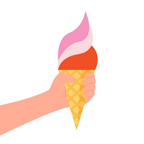 Mano Que Sostiene El Cono De Helado Sobre Fondo Blanco Ilustraci N De