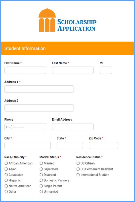 Scholarship Application Form Template Formsite