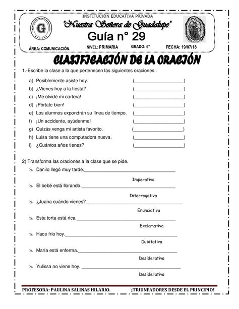 Clasificacion De Una Oracion