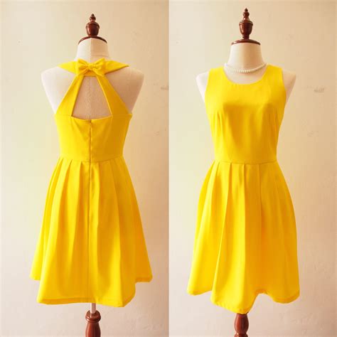 Lemon Dress Bright Yellow Bridesmaid Dress Short Backless Bow Etsy