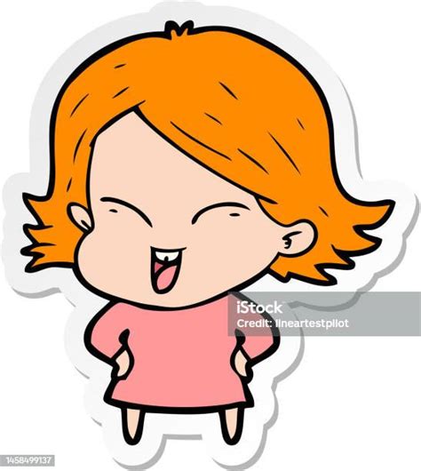 Sticker Of A Happy Cartoon Girl Stock Illustration Download Image Now Adult Art Art