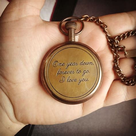 Engraved Pocket Watch With Quote One Year Down Forever To Go I Love