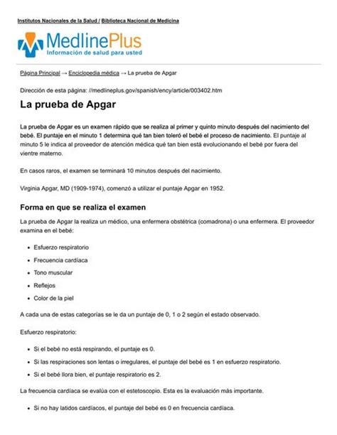 La prueba de Apgar MedlinePlus enciclopedia médica Rey Mic uDocz