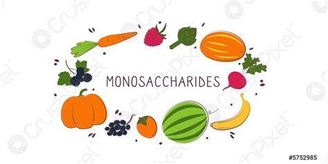 Monosaccharides-containing food Groups of healthy products containing vitamins and - stock ...