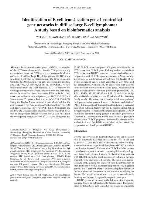 Identification Of Bcell Translocation Gene Controlled Gene Networks