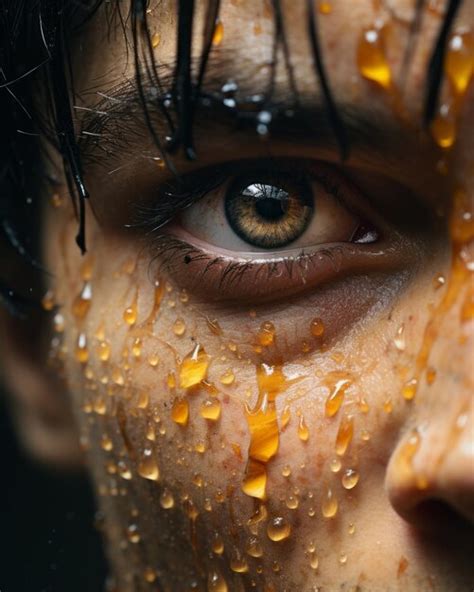 Premium Ai Image A Close Up Of A Mans Face Covered In Water Droplets