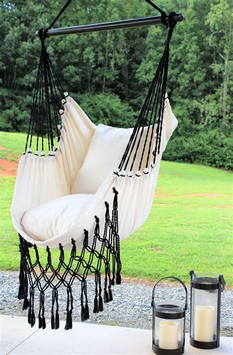 Black And White Macrame Hammock Swing Chair 2 Pillows Set Hammock Swing Chair Swinging