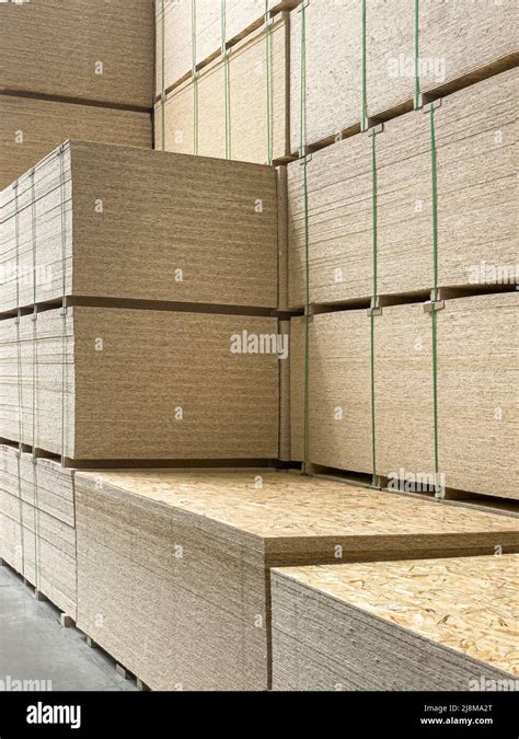 Sheet stack in a construction store. Engineered wood product for load ...